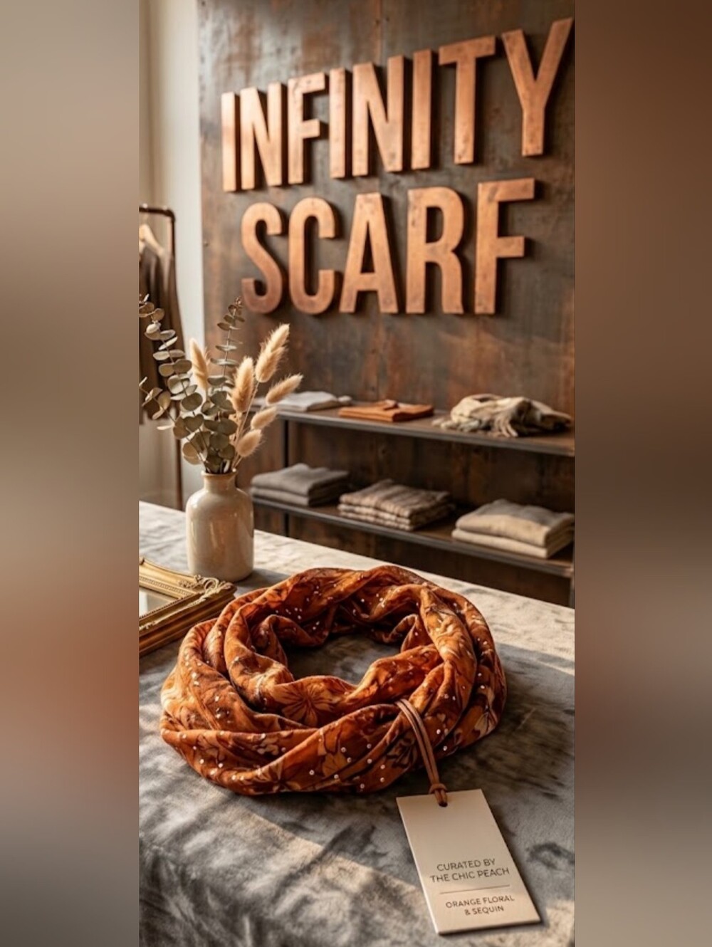 Infinity Scarf Vibrant Autumn Glam: Orange Floral & Sequin NWOT